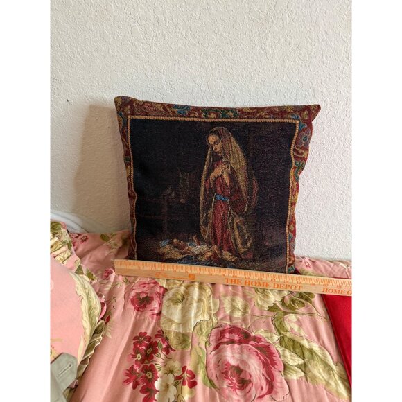 VTG Mohawk tapestry Nativity Religious Throw Pillow Needlepoint Grannycore USA - Picture 5 of 8